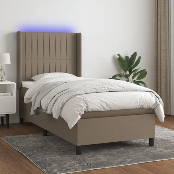 Kontinentalseng 90x200 med LED-lys - gråbrun stof