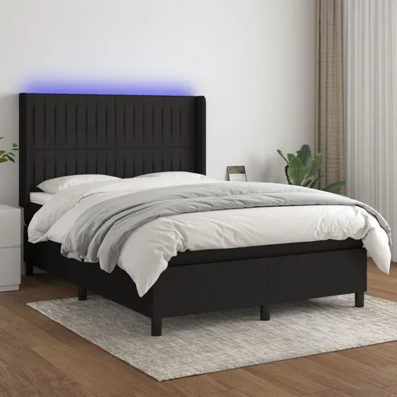 Kontinentalseng 140x200 med LED-lys i sort stof