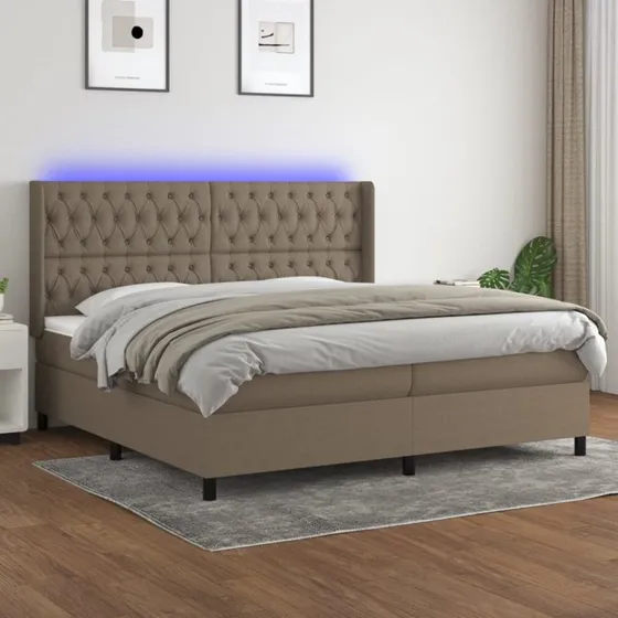 Kontinentalseng 200x200 cm med LED-lys i gråbrun