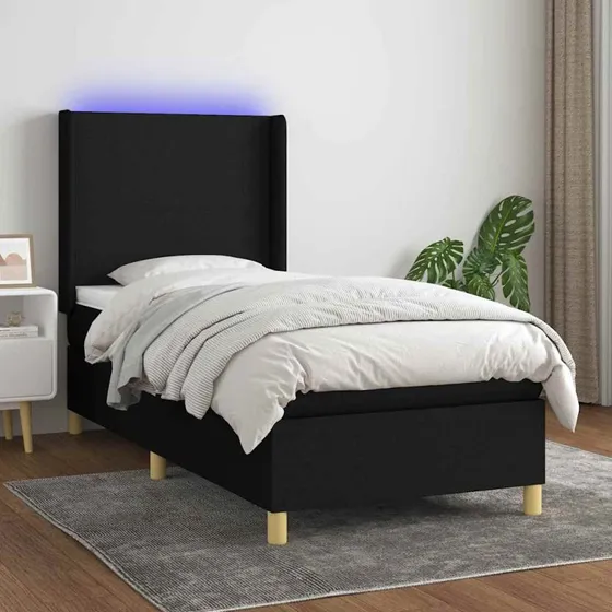 Kontinentalseng 100x200 med LED-lys i sort stof