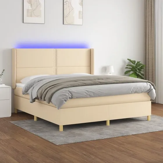 Kontinentalseng 180x200 cm med LED-lys - creme stof