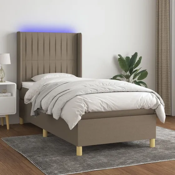 Kontinentalseng 100x200 cm i gråbrunt stof med LED