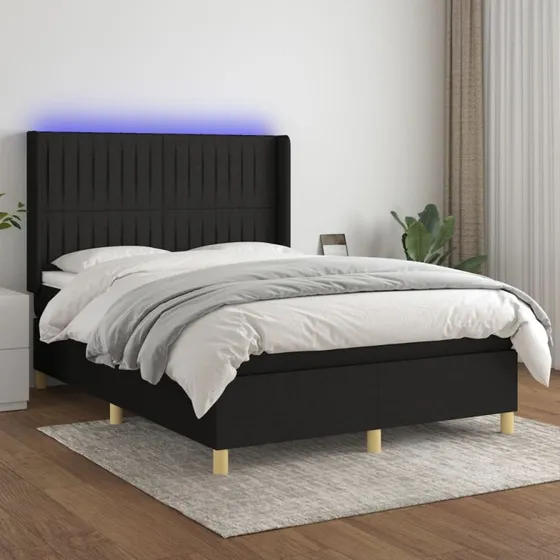 Kontinentalseng 140x190 cm med LED-lys – sort stof