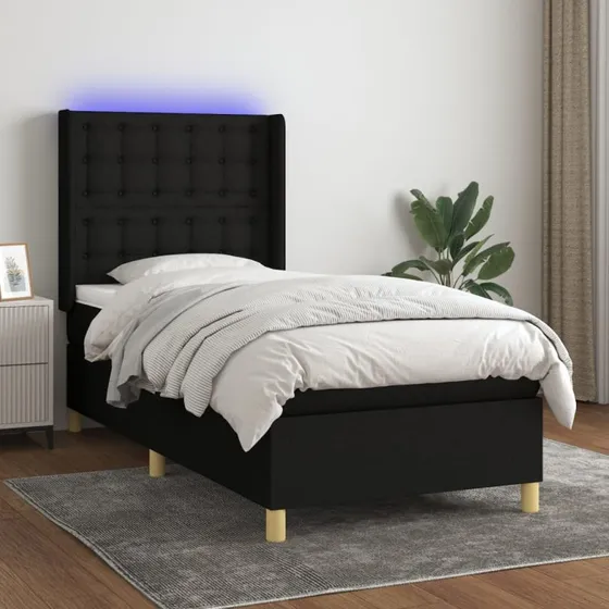 Kontinentalseng 80x200 cm i sort stof med LED-lys