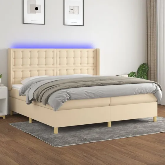 Kontinentalseng 200x200 cm med LED i creme stof