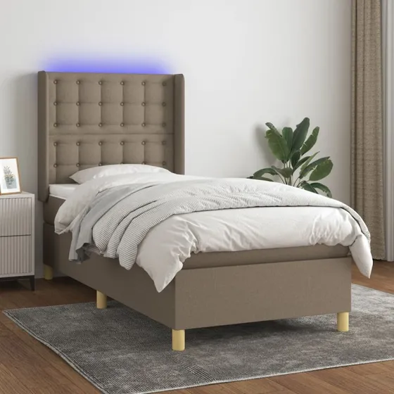 Kontinentalseng 90x200 med LED-lys – gråbrun stof