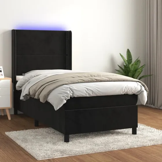 Kontinentalseng 80x200 cm i sort velour med LED-lys
