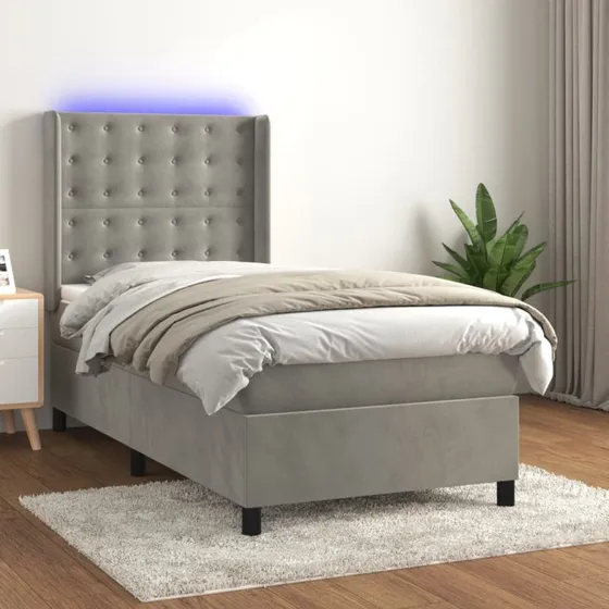 Kontinentalseng 80x200 velour lysegrå med LED-lys