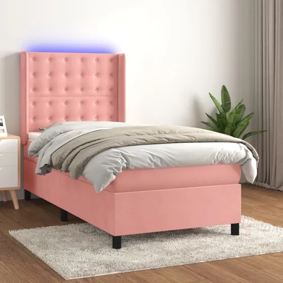 Kontinentalseng 80x200 cm i pink velour med LED-lys