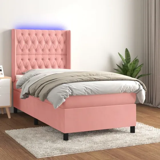 Kontinentalseng 80x200 cm i pink velour med LED-lys