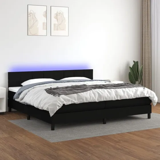 Kontinentalseng 200x200 cm med LED-lys - sort stof