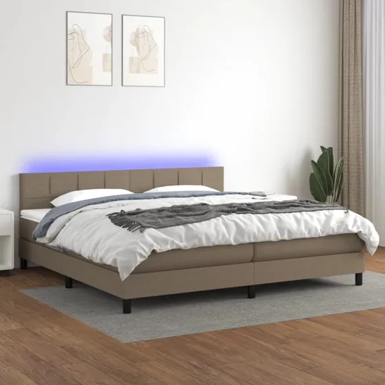 Kontinentalseng 200x200 cm med LED i stof, gråbrun