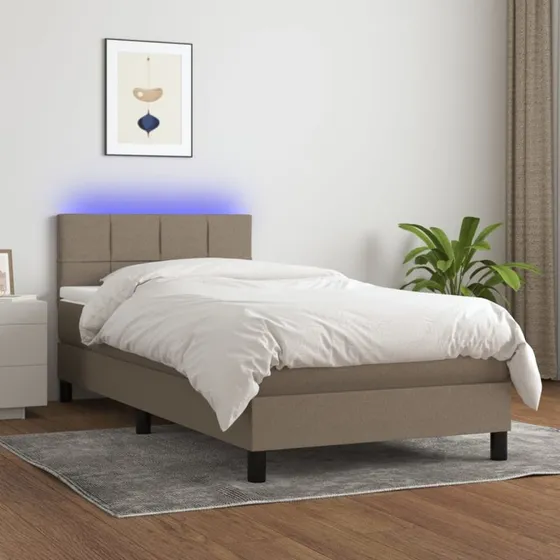 Kontinentalseng 90x200 med LED-lys, gråbrun stof