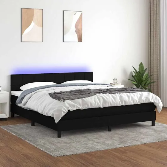 Kontinentalseng 160x200 med LED-lys - Sort stof