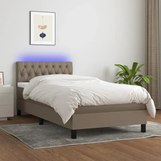 Kontinentalseng 90x190 cm med LED-lys i gråbrun stof