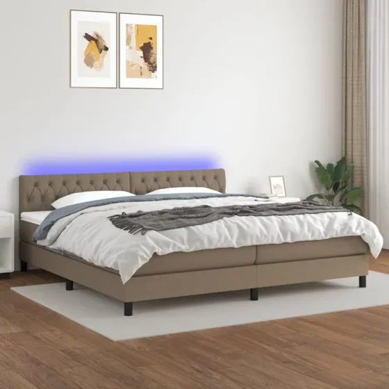 Kontinentalseng 200x200 cm med LED-lys i gråbrunt stof