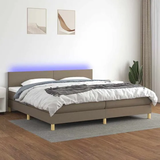 Kontinentalseng 200x200 cm med LED-lys i gråbrunt stof