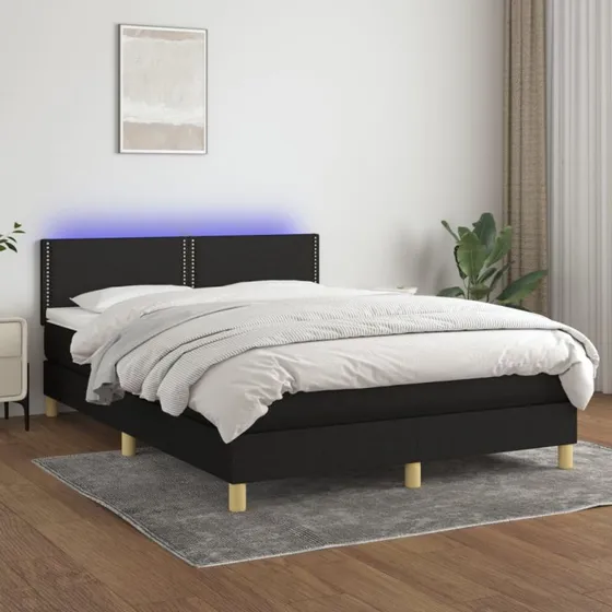 Kontinentalseng 140x190 cm med LED-lys – sort stof