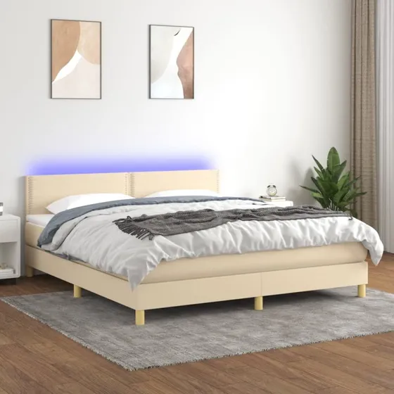 Kontinentalseng 180x200 cm med LED-lys - Creme stof