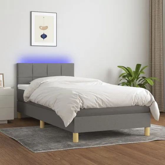 Kontinentalseng 90x190 cm med LED i mørkegråt stof