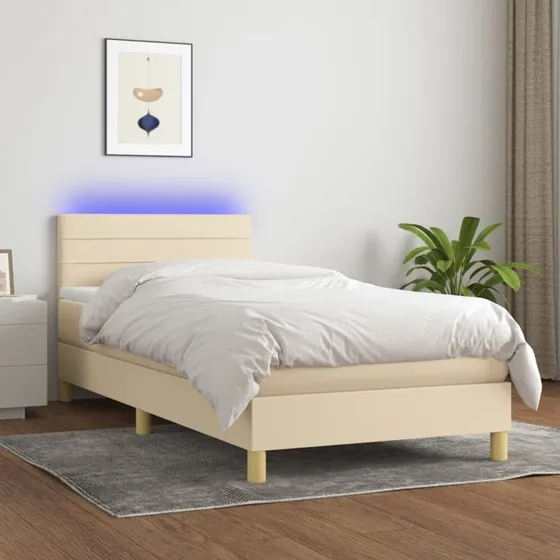 Kontinentalseng 100x200 cm i creme med LED-lys