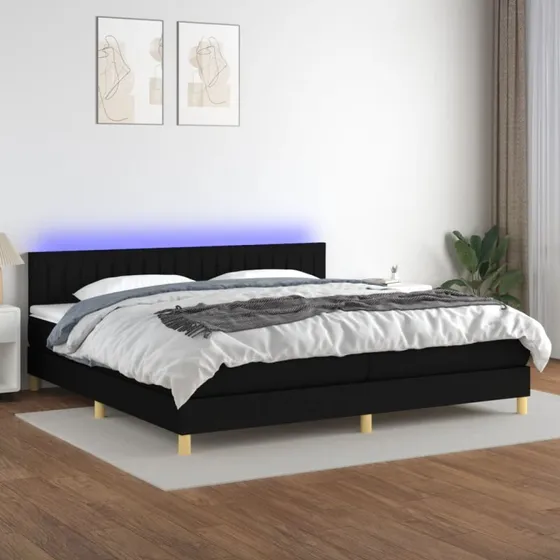 Kontinentalseng 200x200 cm med LED-lys – Sort stof