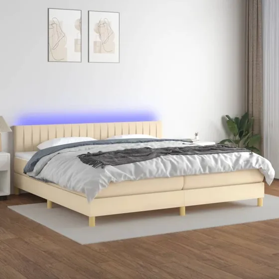 Kontinentalseng 200x200 cm i creme med LED-lys