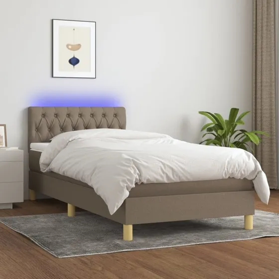 Kontinentalseng 90x200 med LED-lys - gråbrun stof