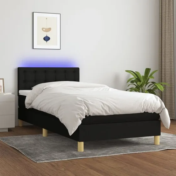 Kontinentalseng 80x200 cm med LED og pocketmadrasser, sort