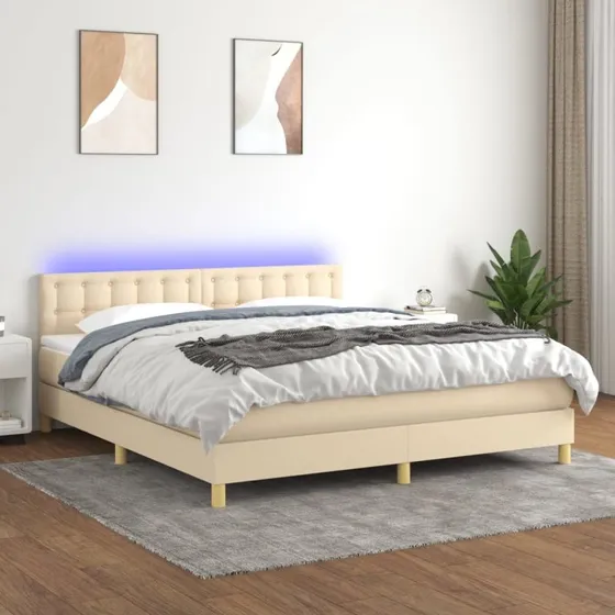 Kontinentalseng 180x200 cm med LED-lys – creme stof