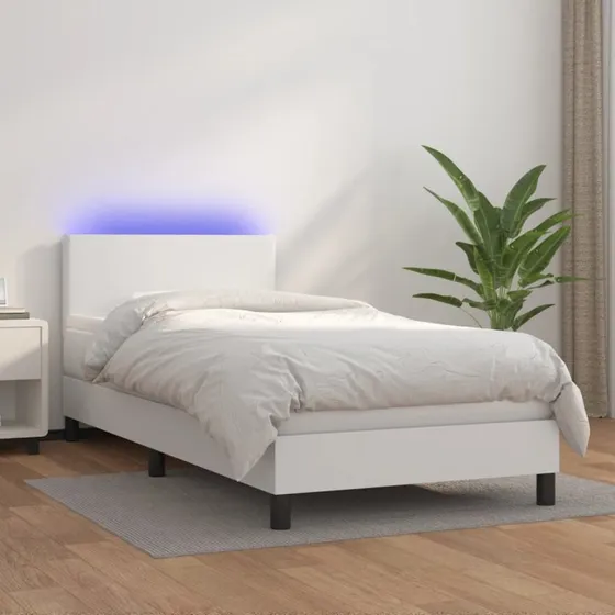 Kontinentalseng 80x200 cm i hvidt kunstlæder med LED