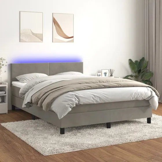 Kontinentalseng 140x190 med madras & LED - lysegrå velour