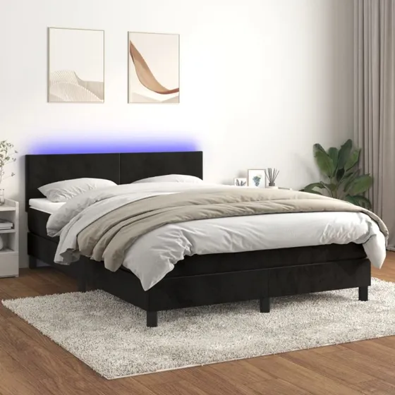 Kontinentalseng 140x200 fløjl med madras & LED-lys, sort