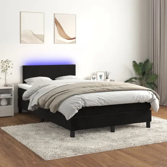 Kontinentalseng 120x200 fløjl med LED-lys og madras