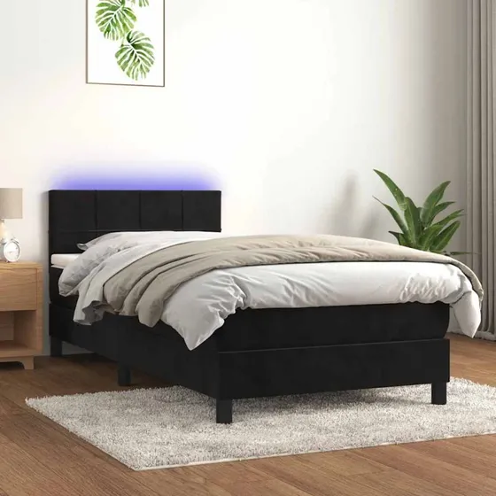 Kontinentalseng 80x200 cm i sort velour med LED og madras