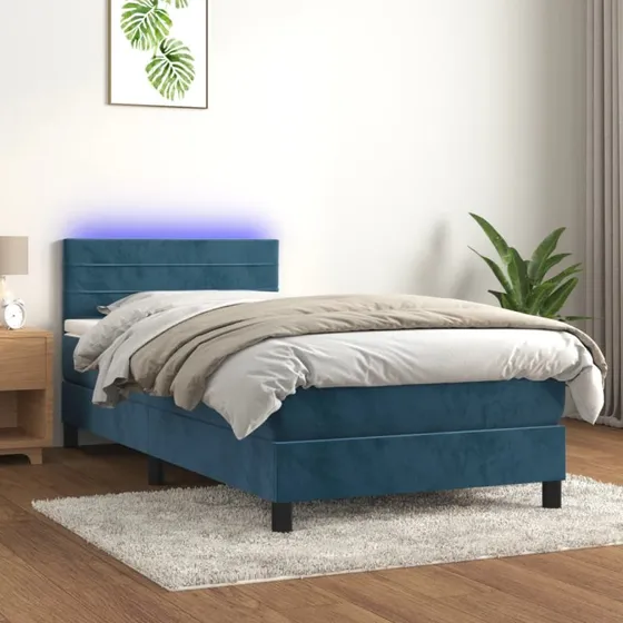 Kontinentalseng 100x200 med madras & LED, fløjl mørkeblå