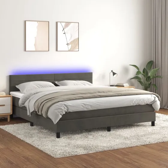 Kontinentalseng 180x200 med madras & LED i mørkegrå fløjl