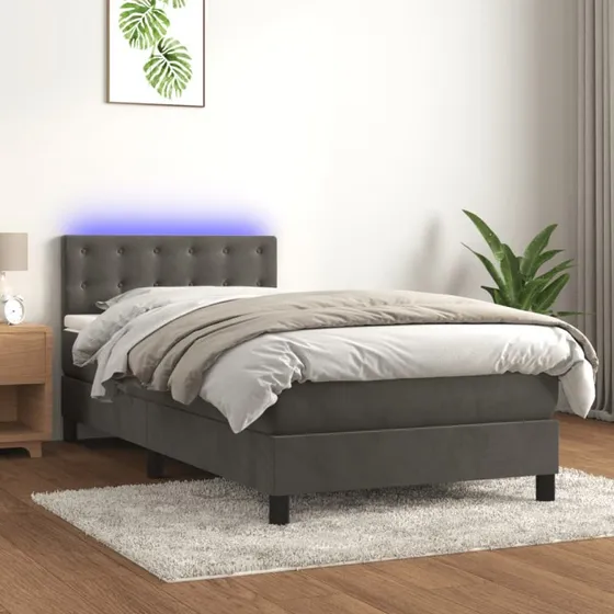 Kontinentalseng 80x200 med madras og LED, velour mørkegrå