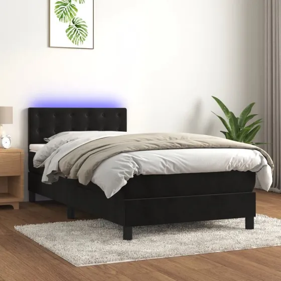 Kontinentalseng 80x200 cm i sort velour med LED-lys