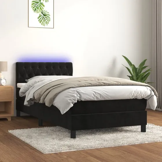 Kontinentalseng 100x200 med madras og LED-lys - sort fløjl