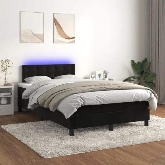 Kontinentalseng 120x200 fløjl med madras og LED-lys, sort