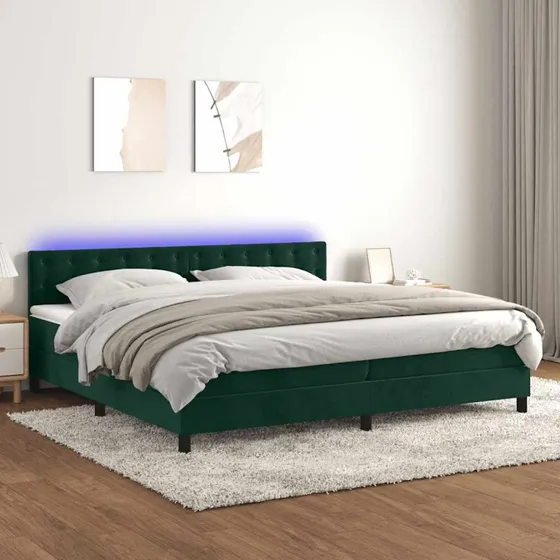 Kontinentalseng 200x200 cm fløjl mørkegrøn med LED-lys