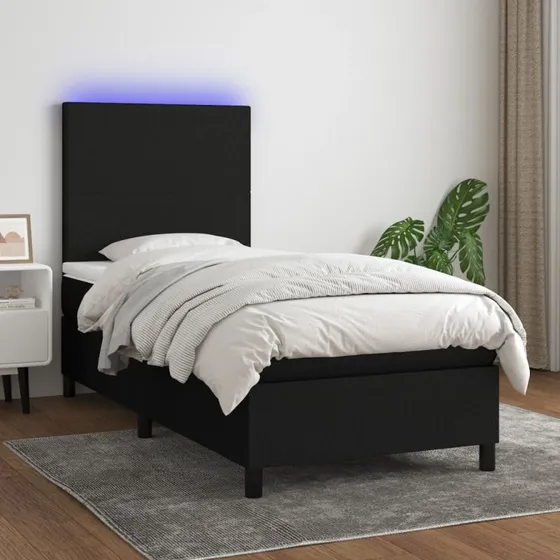 Kontinentalseng 90x200 cm med LED-lys – sort stof