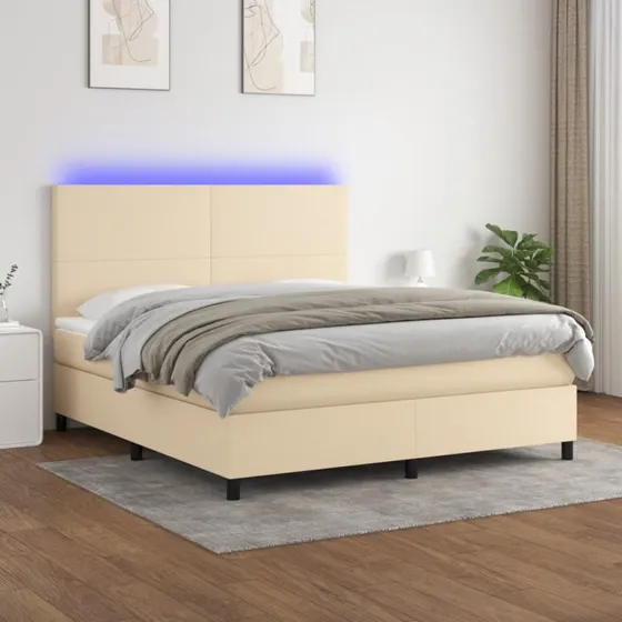 Kontinentalseng 180x200 cm med LED-lys - creme stof