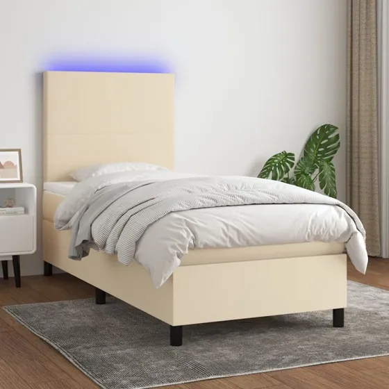 Kontinentalseng 90x200 med LED-lys i creme stof