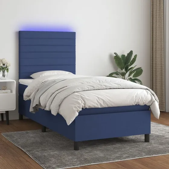 Kontinentalseng 80x200 cm med LED-lys – blå stof