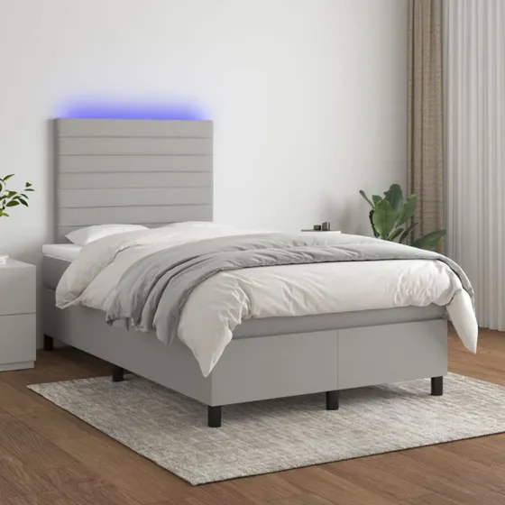 Kontinentalseng 120x200 cm med LED-lys – Lysegrå stof