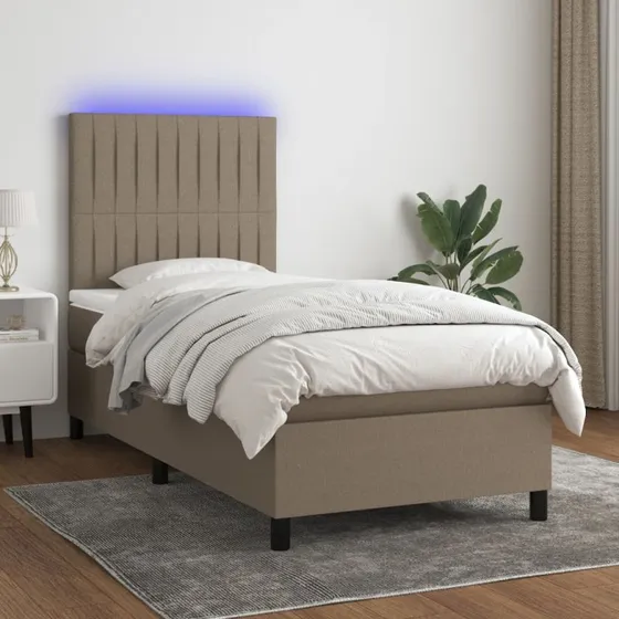 Kontinentalseng 90x190 cm med LED-lys i gråbrun stof