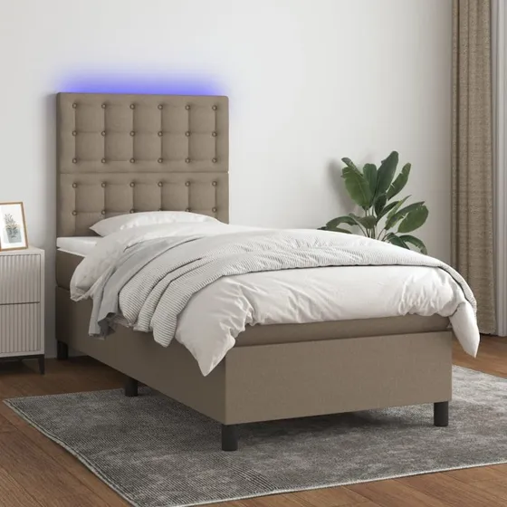 Kontinentalseng 90x200 cm med LED-lys i gråbrunt stof