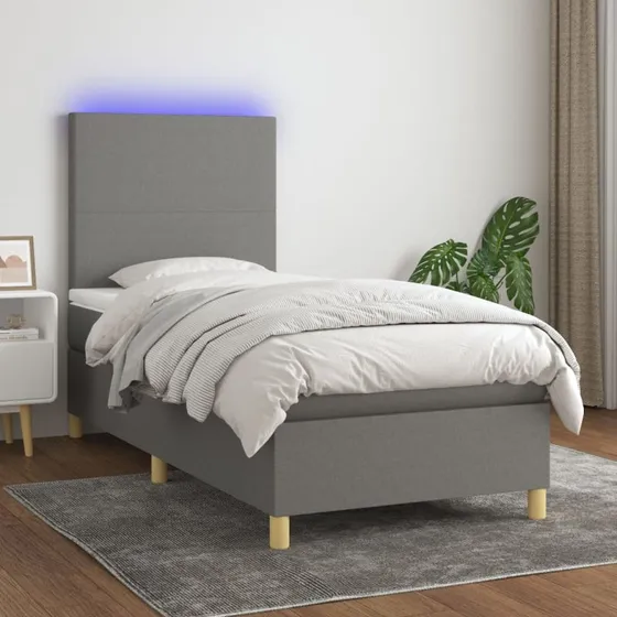 Kontinentalseng 80x200 cm i mørkegråt stof med LED-lys